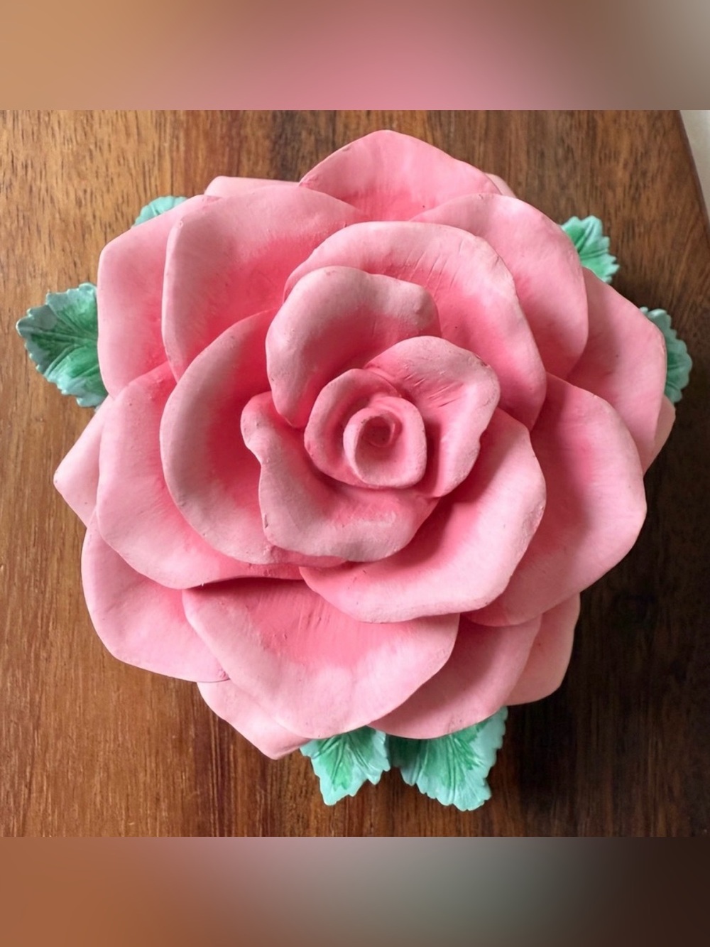 Pink Rose Trinket Jewelry Box Floral Flower Resin